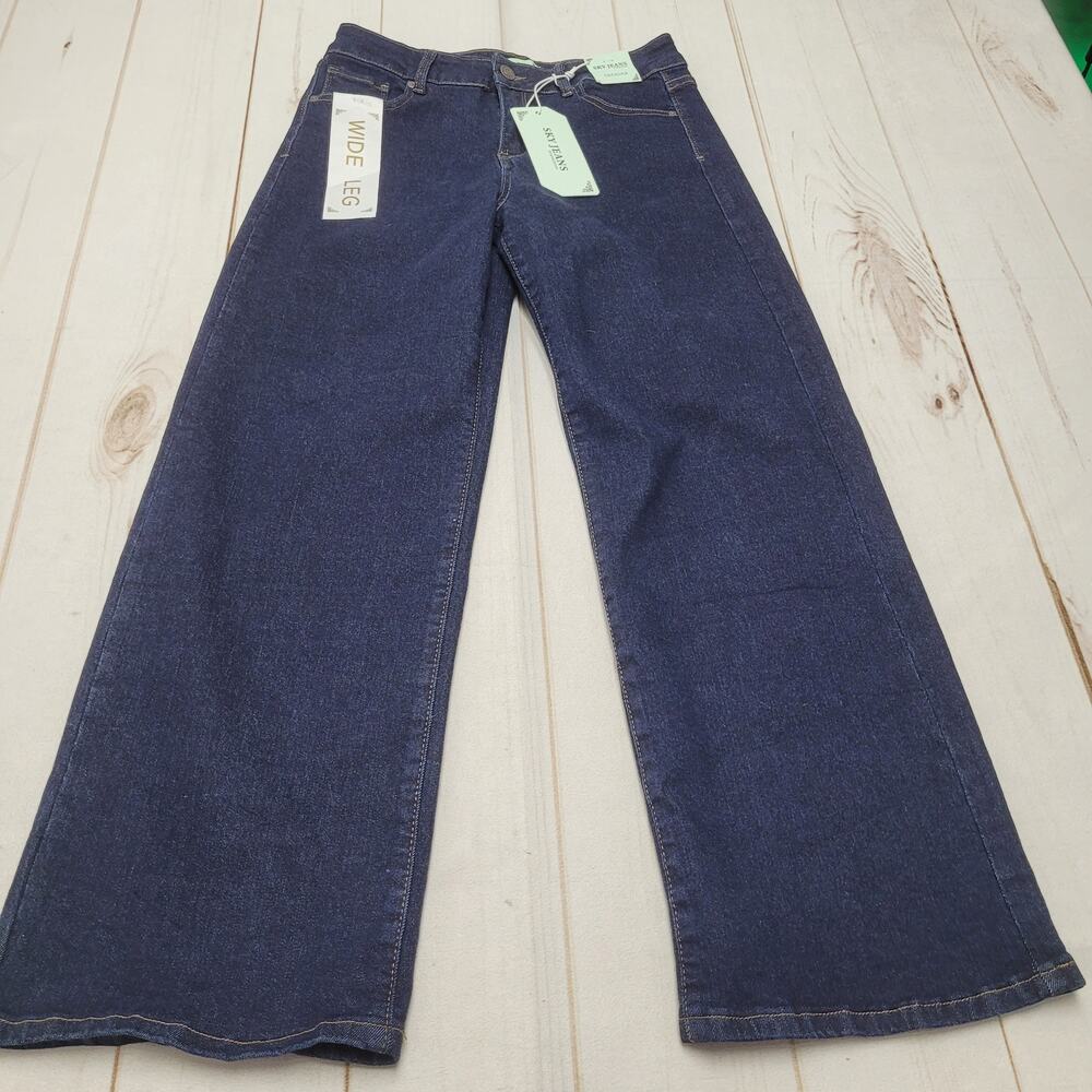 Sky jeans high rise wide leg jeans indigo dark wash stretch 9
